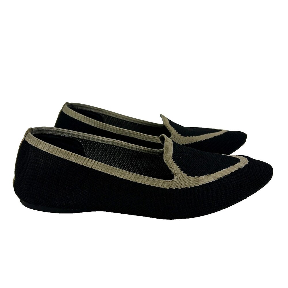 Birdies The Blackbird Slip On Pointed Toe Ballet Flats Black Tan Knit Shoes 7.5